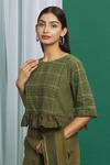 Shop_BANANA labs_Green Cotton Printed Hand Block Round Crop Top_Online_at_Aza_Fashions