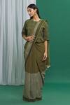 Silkwaves_Green Cotton Hand Block Print Saree With Crop Top_Online_at_Aza_Fashions