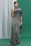 Buy_BANANA labs_Black Cotton Print Stripes Pattern Saree _Online_at_Aza_Fashions