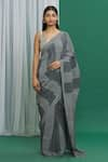 BANANA labs_Black Cotton Printed Hand Block Striped Saree _at_Aza_Fashions