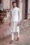 Buy_PUNIT BALANA_White Chanderi Silk Printed Floral Kurta Set With Bundi _at_Aza_Fashions