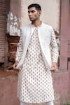 Shop_PUNIT BALANA_White Chanderi Silk Printed Floral Kurta Set With Bundi _at_Aza_Fashions