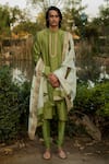 Buy_PUNIT BALANA_Green Chanderi Silk Embroidered Marodi Work Kurta Set With Dushala _at_Aza_Fashions