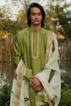 PUNIT BALANA_Green Chanderi Silk Embroidered Marodi Work Kurta Set With Dushala _Online_at_Aza_Fashions