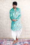 Buy_PUNIT BALANA_Blue Satin Silk Embroidered Resham Work Floral Print Kurta With Cowl Pant _at_Aza_Fashions