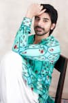 PUNIT BALANA_Blue Satin Silk Embroidered Resham Work Floral Print Kurta With Cowl Pant _Online_at_Aza_Fashions