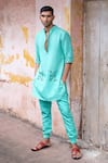 Buy_PUNIT BALANA_Blue Chanderi Silk Embroidered Resham Work Kurta With Joggers _at_Aza_Fashions