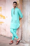 PUNIT BALANA_Blue Chanderi Silk Embroidered Resham Work Kurta With Joggers _Online_at_Aza_Fashions