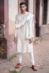 Buy_PUNIT BALANA_White Silk Chanderi Printed Floral Block Kurta Churidar Set _at_Aza_Fashions