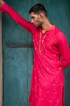 PUNIT BALANA_Red Chanderi Silk Embroidered Resham Work Kurta With Churidar _Online_at_Aza_Fashions