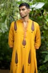 Buy_PUNIT BALANA_Yellow Satin Silk Embroidered Resham Work Foliage Print Kurta With Churidar _Online_at_Aza_Fashions