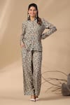 Buy_BAIRAAS_Beige Muslin Printed Floral Shirt Collar And Pant Set_at_Aza_Fashions