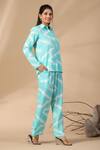 Buy_BAIRAAS_Blue Muslin Printed Stripe Shirt Collar Pattern And Pant Set_Online_at_Aza_Fashions