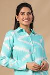 BAIRAAS_Blue Muslin Printed Stripe Shirt Collar Pattern And Pant Set_at_Aza_Fashions