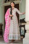 Buy_Bairaas_Pink Mul Cotton Printed Mughal V Neck Block Anarkali With Dupatta_at_Aza_Fashions