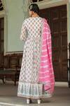 Shop_Bairaas_Pink Mul Cotton Printed Mughal V Neck Block Anarkali With Dupatta_at_Aza_Fashions