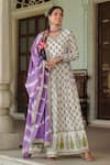 Buy_BAIRAAS_Purple Mul Cotton Printed Mughal V Neck Anarkali With Dupatta_at_Aza_Fashions