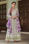 BAIRAAS_Purple Mul Cotton Printed Mughal V Neck Anarkali With Dupatta_Online_at_Aza_Fashions