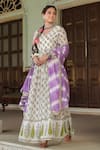 Shop_BAIRAAS_Purple Mul Cotton Printed Mughal V Neck Anarkali With Dupatta_Online_at_Aza_Fashions