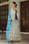 Buy_BAIRAAS_Blue Mul Cotton Printed Mughal V Neck Pattern Anarkali With Dupatta_at_Aza_Fashions