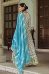 Shop_BAIRAAS_Blue Mul Cotton Printed Mughal V Neck Pattern Anarkali With Dupatta_at_Aza_Fashions
