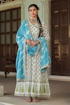 BAIRAAS_Blue Mul Cotton Printed Mughal V Neck Pattern Anarkali With Dupatta _Online_at_Aza_Fashions