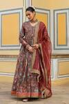 BAIRAAS_Maroon Anarkali Muslin Printed Persian Art V Neck With Dupatta _Online_at_Aza_Fashions