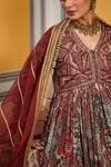 Buy_BAIRAAS_Maroon Anarkali Muslin Printed Persian Art V Neck With Dupatta _Online_at_Aza_Fashions