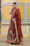 Shop_BAIRAAS_Maroon Anarkali Muslin Printed Persian Art V Neck With Dupatta _Online_at_Aza_Fashions