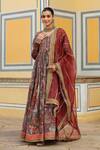BAIRAAS_Maroon Anarkali Muslin Printed Persian Art V Neck With Dupatta _at_Aza_Fashions