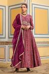 Buy_Bairaas_Purple Anarkali Mul Cotton Printed Geometric V Neck Pattern With Dupatta_at_Aza_Fashions