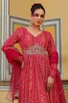 Buy_Bairaas_Red Anarkali Mul Cotton Printed Geometric V Neck With Dupatta_Online_at_Aza_Fashions
