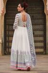 Shop_Bairaas_White Mul Cotton Printed Block V Neck Flower Anarkali With Dupatta_at_Aza_Fashions