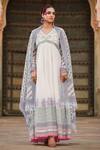 Shop_Bairaas_White Mul Cotton Printed Block V Neck Flower Anarkali With Dupatta_Online_at_Aza_Fashions