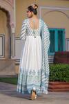 Shop_Bairaas_White Mul Cotton Printed Block V Neck Anarkali With Dupatta_at_Aza_Fashions