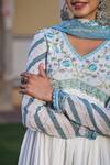 Buy_Bairaas_White Mul Cotton Printed Block V Neck Anarkali With Dupatta_Online_at_Aza_Fashions