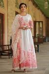 Buy_Bairaas_White Mul Cotton Printed Floral Round Block Anarkali With Dupatta_at_Aza_Fashions