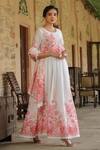 Shop_Bairaas_White Mul Cotton Printed Floral Round Block Anarkali With Dupatta_Online_at_Aza_Fashions