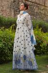 Bairaas_Blue Mul Cotton Printed Block V Neck Anarkali With Dupatta_at_Aza_Fashions