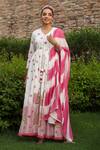 Buy_Bairaas_Pink Mul Cotton Printed Block V Neck Hand Anarkali With Dupatta_at_Aza_Fashions