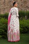 Shop_Bairaas_Pink Mul Cotton Printed Block V Neck Hand Anarkali With Dupatta_at_Aza_Fashions