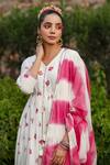 Shop_Bairaas_Pink Mul Cotton Printed Block V Neck Hand Anarkali With Dupatta_Online_at_Aza_Fashions