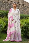 Buy_Bairaas_Purple Mul Cotton Printed Block V Neck Anarkali With Dupatta_at_Aza_Fashions