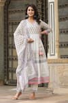 Buy_BAIRAAS_Pink Mul Cotton Printed Block V Neck Angrakha Anarkali Pant Set _at_Aza_Fashions