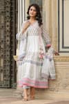 Buy_BAIRAAS_Pink Mul Cotton Printed Block V Neck Angrakha Anarkali Pant Set _Online_at_Aza_Fashions