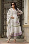 BAIRAAS_Purple Mul Cotton Printed Block V Neck Hand Angrakha Anarkali Pant Set _Online_at_Aza_Fashions