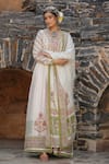 Shop_Bairaas_Green Mul Cotton Printed Block Blunt V Neck Hand Anarkali With Dupatta_Online_at_Aza_Fashions