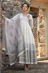 Buy_Bairaas_Blue Anarkali Mul Cotton, Dupatta Kota Doria Block Print, Floral With_at_Aza_Fashions