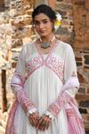 Bairaas_Pink Anarkali Mul Cotton, Dupatta Kota Doria Block Print, Sequin Blunt V With_Online_at_Aza_Fashions