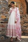 Shop_Bairaas_Pink Anarkali Mul Cotton, Dupatta Kota Doria Block Print, Sequin Blunt V With_Online_at_Aza_Fashions
